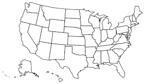 Plain outline of the USA, excluding territories.
